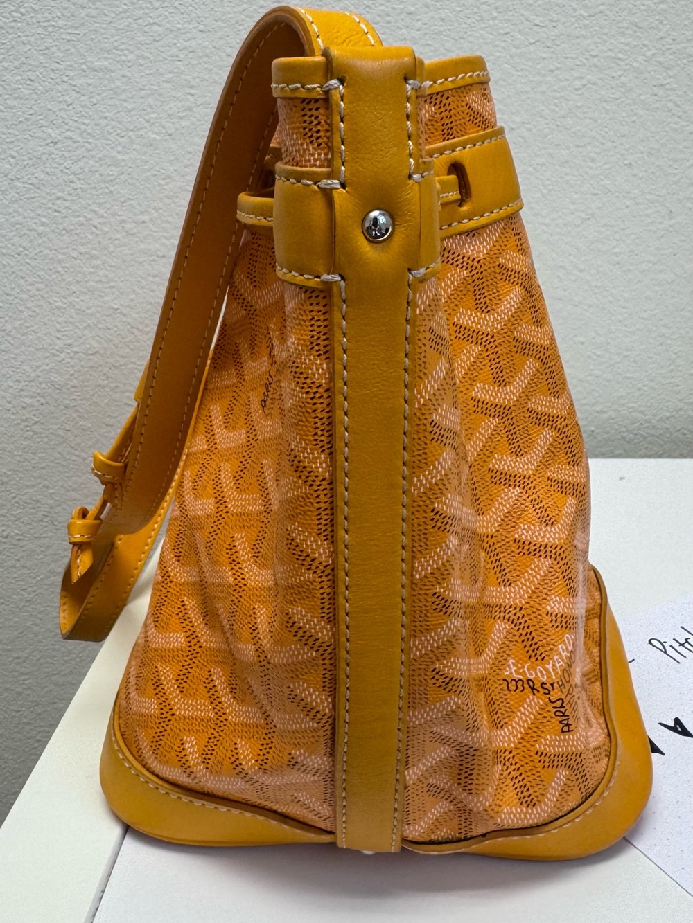 Yellow Goyard Chevron Drawstring Bucket Bag - Picture 3 of 9